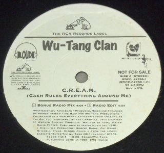 Wu Tang Clan C.  R.  E.  A.  M.  Us W/l Promo 12 " Very Rare W/ Acapella & Instr.  Nm