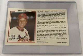 Stan Musial Hof Hand Signed 4x6 Post Card Rare Bold Autograph Auto
