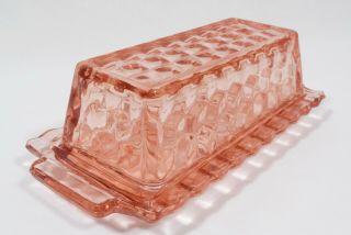 Rare Pink Depression Jeannette Glass Rectangular Cube Pattern Butter Dish