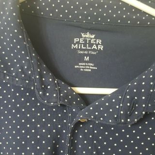 Peter Millar Seaside Wash Mens Medium Navy with White Polkadots Polo Shirt RARE 2