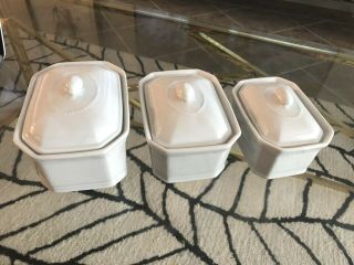 Apilco French Porcelain Covered Pate Butterterrine Casserole Dishes Set 3 Rare