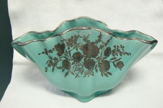 Rare Royal Haeger Sterling Silver Overlay Turquoise Console Bowl Vase