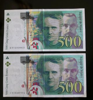 France Rare 2 X 500 Francs 1994,  Pierre & Marie Curie Circ.  Vg