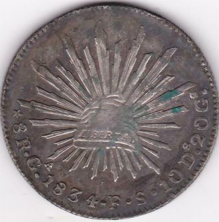 Mexico Silver 8 Reales 1834 / 3 Ga Fs Guadalajara Rare
