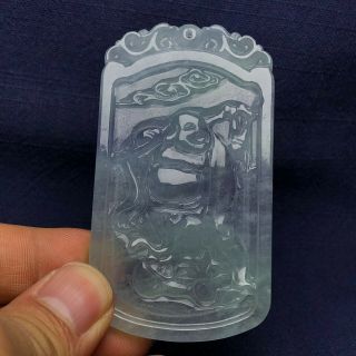 Chinese Rare Collectible White Ice Jadeite Jade Laughing Buddha Handwork Pendant