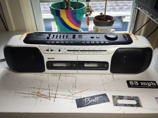 Sanyo Dual Cassette Boombox Auto Reverse Dubbing White Rare Vintage Tape Player