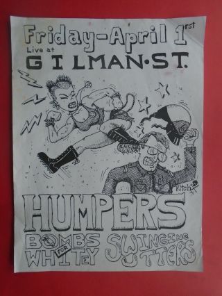 Rare Punk Concert Poster - By Ritch - 94 - Gilmans St - Berkeley - Humpers - Swinging Utters