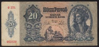 1941 Hungary 20 Pengo Rare Vintage Wwii Paper Money Banknote Currency P 109 Vf