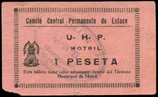 376 Spain Civil War Provisional Motril (granada) 1 Peseta U.  H.  P.  Very Rare
