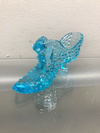 Rare Vintage Authentic Fenton Blue Glass Handmade Slipper Shoe Boot Heel A8