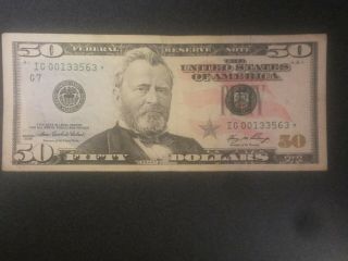 $50 Dollar Bill Star Note - 2006 Rare Single Run Bill Ig00133563