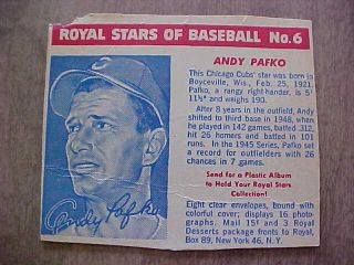 Rare Blue Tint 1950 Royal Desserts/royal Stars Of Baseball Andy Pafko Card