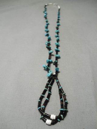 Very Rare Vintage Navajo Spiderweb Turquoise Black Heishi Necklace Old
