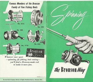 Rare 1955 The Bronson Way Fishing Reels Brochure Art Deco Color & Illustrations