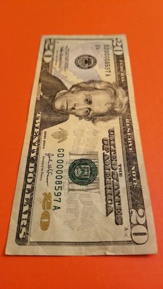 2004 A $20 DOLLAR BILL RARE LOW SERIAL NUMBER GD 0000 8597 A 6