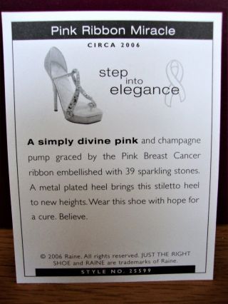 Just The Right Shoe - Pink Ribbon Miracle,  2006 Breast Cancer awareness,  RARE 6