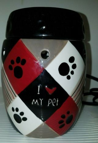 Scentsy Paws Full Size Wax Warmer I Love My Pet Cat Dog Puppy Rare Retired