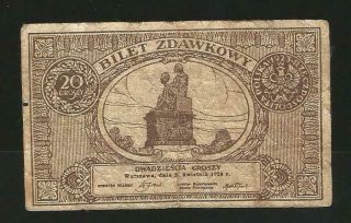Poland 20 Groszy Bilet Zdawkowi 1924 Rare