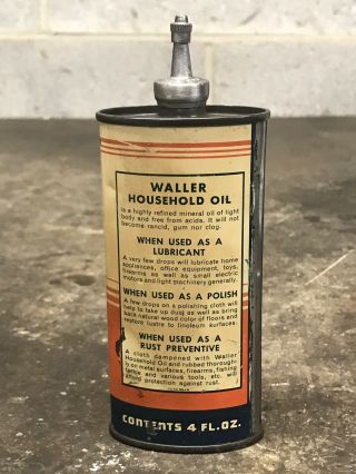 RARE Vintage WALLER Household Oil LEAD TOP Handy Oiler 4oz Can Gas Oil EMPTY 5