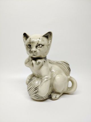 Mccoy Pottery Cat Kitten With Yarn Planter 7 " Black White Usa Rare