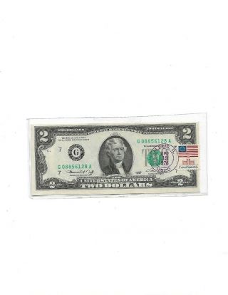 1976 $2 Two Dollar Bill,  First Day Of Issue Stamp Il K - 186 (rare)