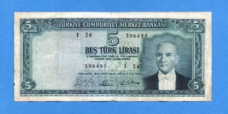 Turkey,  Rare Series I,  5 Lirasi,  4.  1.  1965,  P 174,  Kemal Ataturk,  (2004)