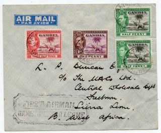 1938 Gambia To Sierra Leone First Flight Cover,  Elephant Stamps,  Rare