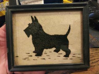Rare Antique Reverse Painted On Glass Silhouette Of A Scottie Dog Terrier