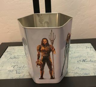 Rare Find Dc Comics: Aquaman 2018 Movie Theater 130 Oz Metal 6 Sided Popcorn Tin