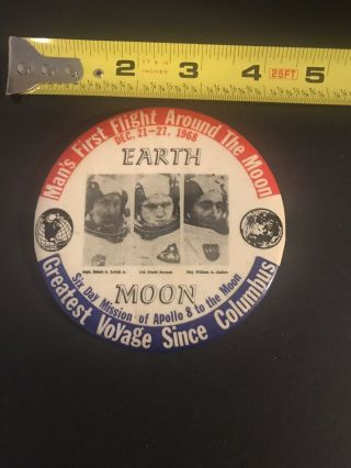 1968 Apollo 8 Saturn V Pin Pinback Button Moon Space Borman Lovell Anders Rare