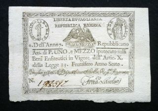 1798 Vatican Italy Rare Assignat Banknote 1,  5 Paoli Unc