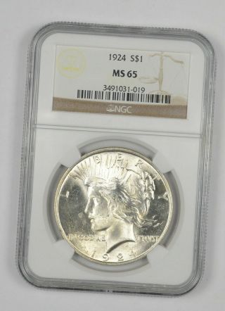 Almost Perfect - Ms - 65 1924 Peace Silver Dollar - Ngc Graded - Rare 883