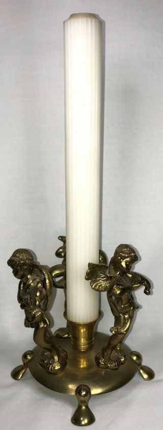 Rare,  Vintage Ornate John Richards 3 Cherub Brass Candlestick,  Mid - Century