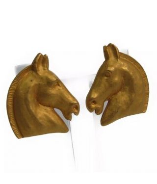 Hermes Paris Cheval Horse Earings BF319661 Gold / Bronze Rare 2