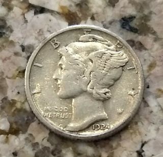 Rare 1924 D U.  S.  Silver Mercury Dime Key Date Coin Sharp Date & Details No/res