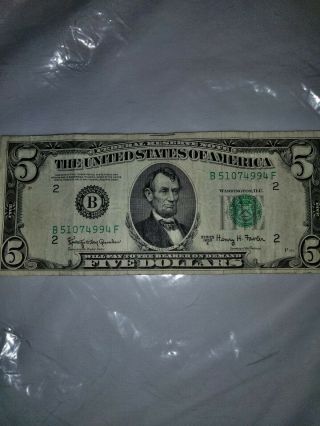 Very Rare/mint Condition: Series 1950 E $5 Dollar Bill