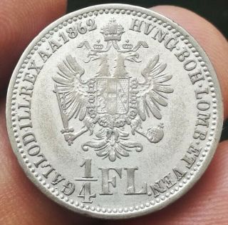 Austria 1/4 Florin Gulden 1862 A Silver Franz Joseph I State Rare