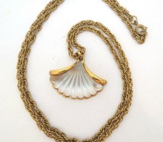 Rare Vintage Camphor Glass Necklace Avon Signed Fan Shape W Chain
