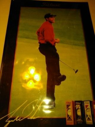 Titleist " The 1 Ball In Golf " Tiger Woods Signed Poster 3 Ft X 2 Ft Rare
