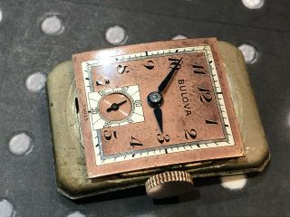 Vintage Bulova Men ' s Wristwatch art deco rare rose gold filled runs 8AH 17 jewel 2