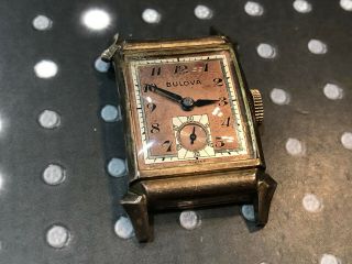 Vintage Bulova Men ' s Wristwatch art deco rare rose gold filled runs 8AH 17 jewel 3