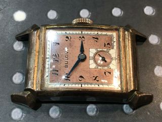 Vintage Bulova Men ' s Wristwatch art deco rare rose gold filled runs 8AH 17 jewel 5
