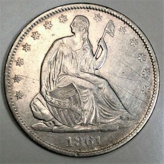 1861 - O Seated Liberty Half Dollar Coin Rare Date