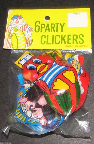6 Rare Vintage Old Tin Toy Clickers Japan Full Packet Monkey Train