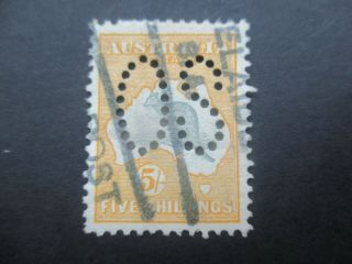Kangaroo Stamps: 5/ - Yellow Large Perf Os 1st Watermark - Rare (d234)