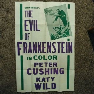 Evil Of Frankenstein One Sheet Military Poster Rare Hammer Peter Cushing 1964