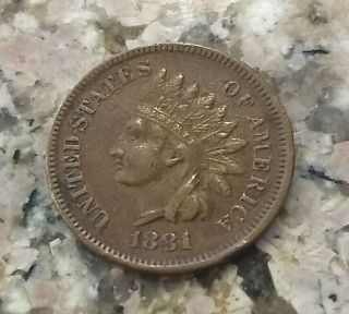 Rare 1881 Brown U.  S Indian Head Penny Clear Sharp Details No/res