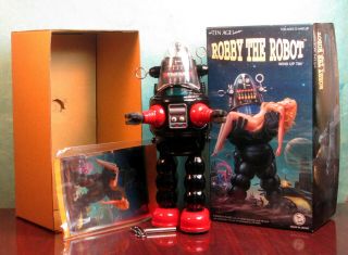 Rare 10 " Black & Red Robby The Robot Wind Up Osaka Tin Toy Japan Robbie Tin Age