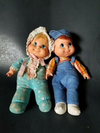 Rare Vintage 1970 Mattel Good Guys Baby Bean Beans Boy Girl Dolls (biffy) Talks