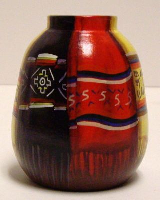 Pottery Vase By Luca Lulli Hand Painted Inca Style Blankets South America Rare 2